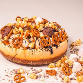 Salted Caramel, popcorn & pretzel cheescake